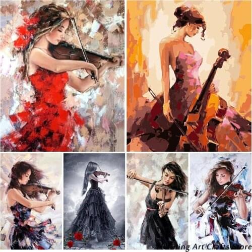 5D Diy Diamond Painting Violin Girl Full Drill Cross Stitch Kits Embroidery Mosaic Pictures Wall Art Decoration Handmade Gift
