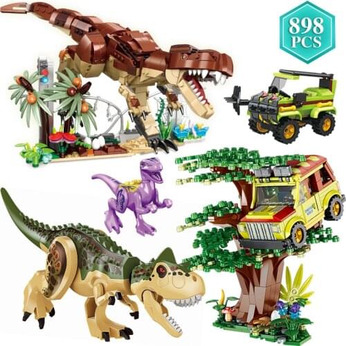 Creative 898pcs Famous Movie Dinosaur Escape Defend Building Blocks Park Action Figures Bricks Toys for Kids Holiday Gift