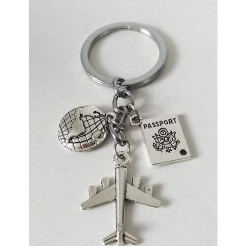 Honeymoon Travel Personality Keychain Flight Attendant Accessories Alloy Keychain Earth Aircraft Passport Combination Gift