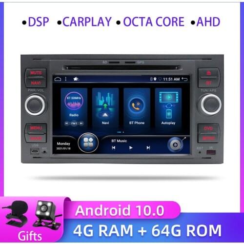 2din Android 10 Car dvd Player Gps For ford Transit Fiesta Focus Galaxy Mondeo Fusion C-Max Car Radio Head Unit with DSP carplay