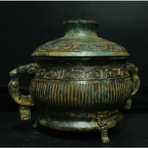 Free shipping Old China Chinese Antique Bronze Ware Dynasty Beast Crock Pots Statue Sculpture