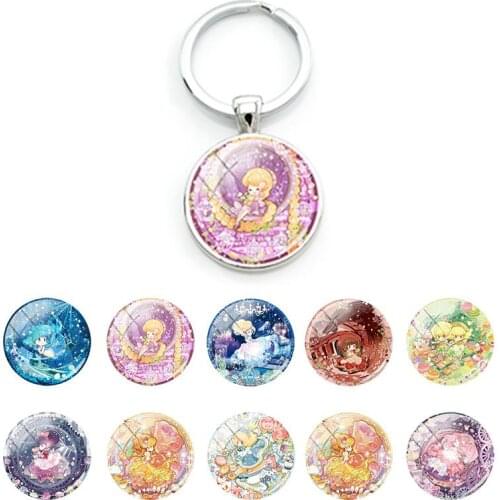 Disney Colorful Cute Characters Pictures Key Rings Pendant Glass Cabochon Keychains Gifts for Women Jewelry High Quality DSY365