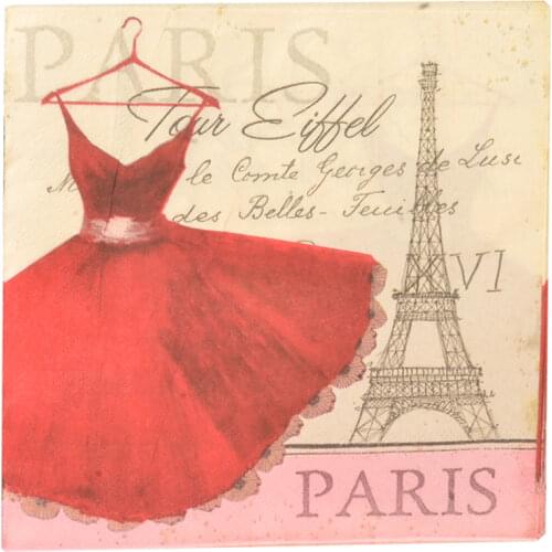 20Pcs/lot Creative Red Dress Eiffel Tower Servilletas Napkins Wedding Party Decoupage Paper Table Vintage Tissues Decoration