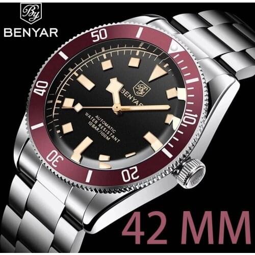 BENYAR Automatic Mechanical Watch Mens Top Luxury Brand Business Mens Watch Stainless Steel Strap Luminous Waterproof Watches