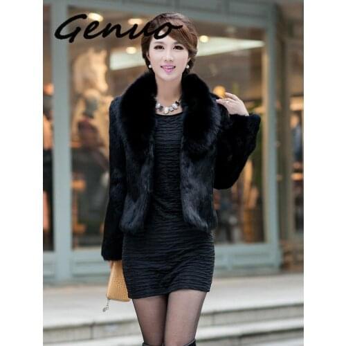 Genuo New 2019 Womens Winter Autumn Short Section Faux Fur Jackets Man-Made Rabbit Fur Collar Casual Fur Coats Casaco Feminino