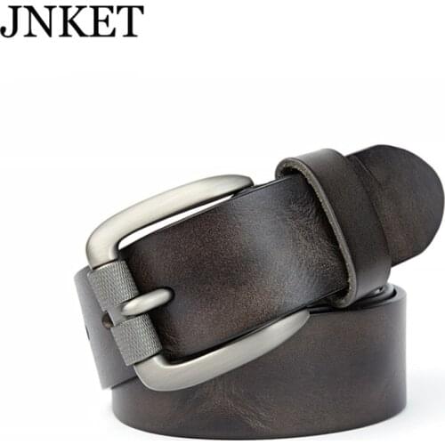 JNKET Retro Mens Cowhide Leather Belt Waist Belt Alloy Pin Buckle Belt All-match Waistband Casual Cinturon