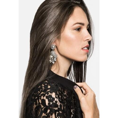 JURAN 2019 New Crystal Flower Statement Big Long Stud Earrings For Women Party Earring Factory Price Earings Wholesale R2201