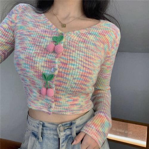 Korobov 2021 New Arrival V Neck Long Sleeve Japanese Sweet Sweaters Korean Hit Color Patchwork Cardigans Korean Streetwear Tops