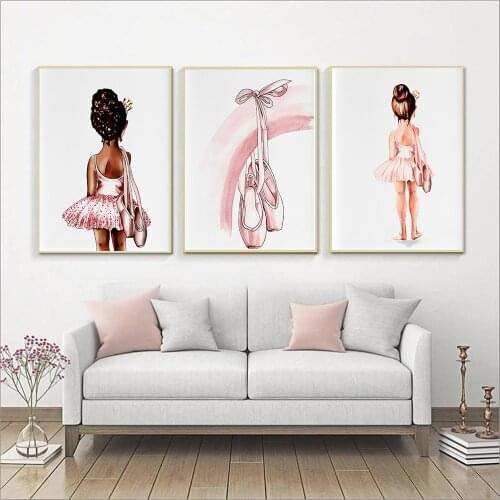 Ballerina Girl Posters Afro Black Painting Nursery Wall Art Pink Shoes Wall Pictures For Kids Girls Bedroom Nordic Home Decorati
