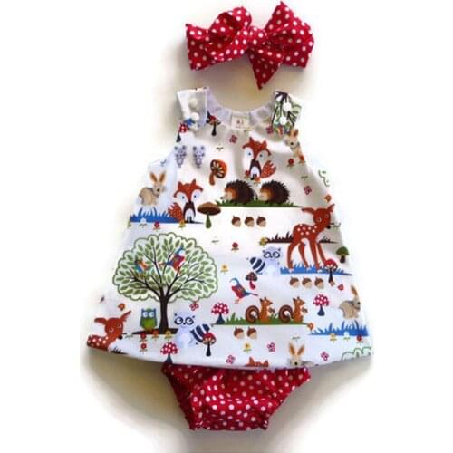 Summer Christmas reindeer Set Newborn Baby Girls three-piece Set polka dot shorts+hair band+Sleeveless Dress Cotton robe fille