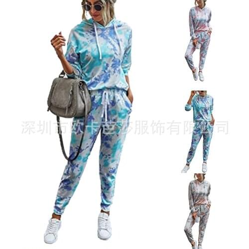 Sets Women Autumn Fashion Tie Dye Hooded Home Clothing Elegant Suits Casual Print Soft Long Pants Female Mujer De Moda Sets