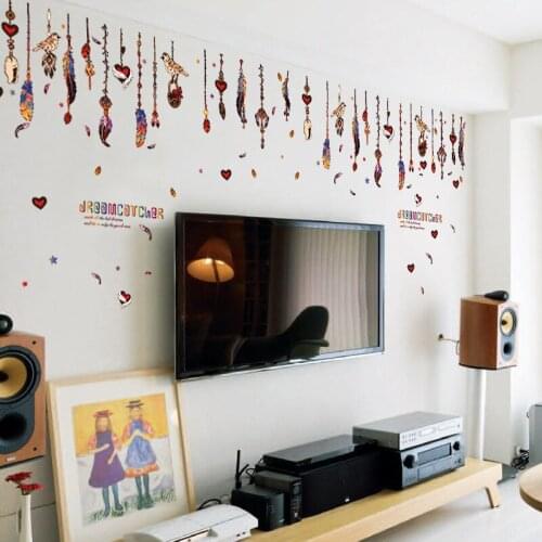 Colourful feathers pendant wall sticker PVC Material DIY wall decals For Living room glass window childrens room decor sticker