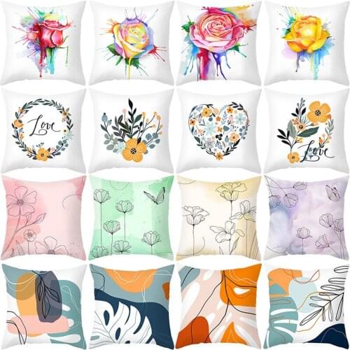 Square Polyester Peach Sofa Throw Pillow Cover Nordic Flower Pattern Cushion Cover For Living Room Decoration Pillow Cases 45*45