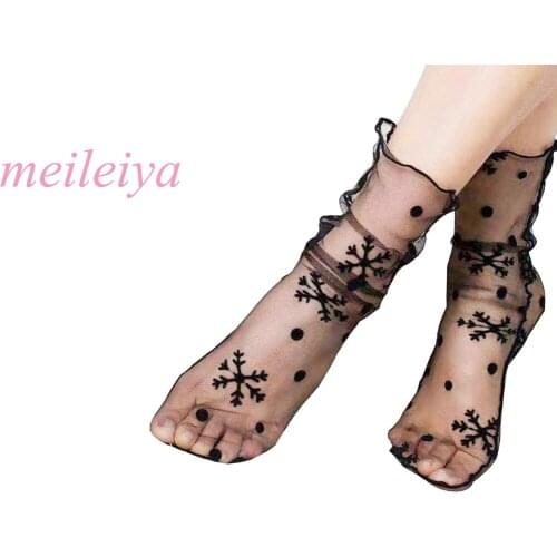 MEILEIYA 5 Pairs/Bag New Hot Summer Season Thin Rayon Socks Section Middle Tube Transparent Mesh Womens Socks Breathable Socks