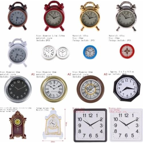 1/2PCS Lovely 1:12 Scale Alarm Clock Mini Dollhouse Miniature Toy Doll Kitchen Living Room Accessories Home Decoration 6 Colors