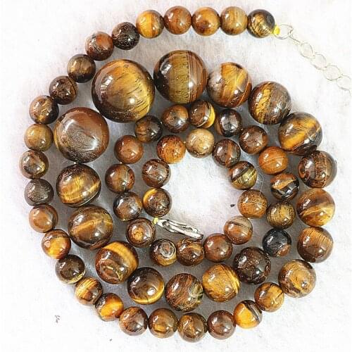 Fashion yellow tiger stone 6-14mm round beads diy Jewelry popular necklace making 18"B630