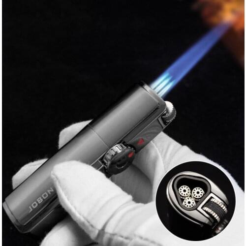 Powerful Jobon Windproof Triple Torch Lighter Cigar Spray Gun Jet Gas Cigar Outdoor Lighter Turbo Metal Kitchen BBQ Gadgets Man