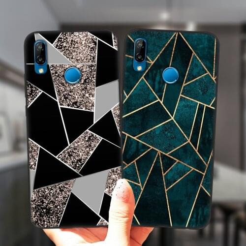 Marble Geometric Art Phone Case For Huawei P30Lite P10 P20 P30 P40 Lite E Pro Plus Y9 P20Lite Black Coque Soft Silicone Cover