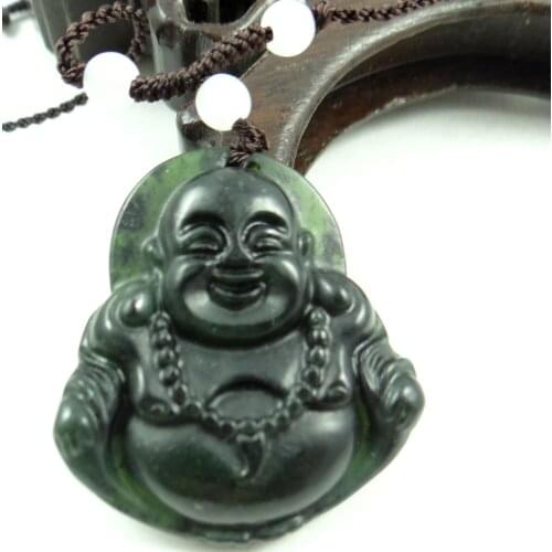 38*33MM Natural Chinese black green stone Liantian stone carved statue of Buddha amulet pendant Jewelry Making Buddha necklace
