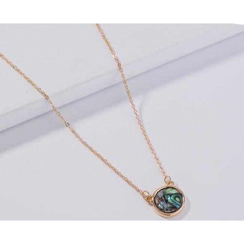 Abalone Shell Round Coin Necklaces Shiny Blue Thin Chain Necklaces For Women The Geometric Minimalist Pendant Necklaces