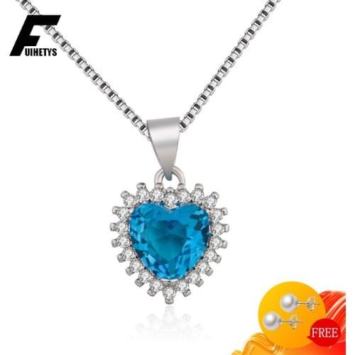 Romantic Women Necklace 925 Silver Jewelry Heart Shape Sapphire Zircon Gemstones Pendant for Wedding Engagement Gift Accessories