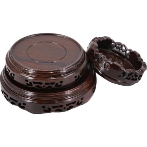 Solid wood bracket ornaments stone stone teapot bonsai vase flower pot incense burner Buddha wood mahogany round base