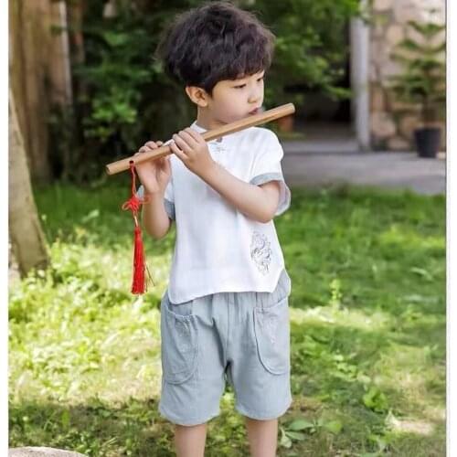 Casual China Style O-neck Collar Short Sleeve+Shorts 2PCS Summer Kids Clothes Boys Set Three Colors Children Clothing Outfits