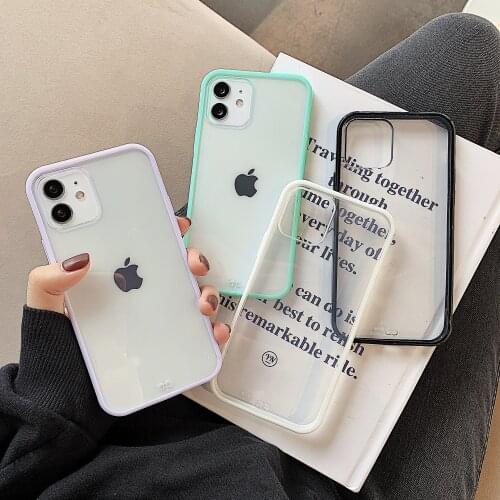 LUPWAY Transparent Mobile Phone Case Candy Color Integrated Straight Edge Soft Case For iPhone 11 12 Pro Max X Xs XR 7 8 Plus