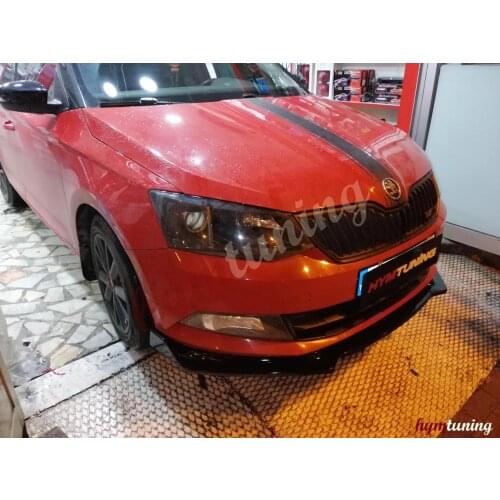 Skoda Fabia Front Bumper Attachment Piano Black Voltex Desing 3 Pieces Lip Splitter Diffuser Car Body Kit Accessory Auto Sport