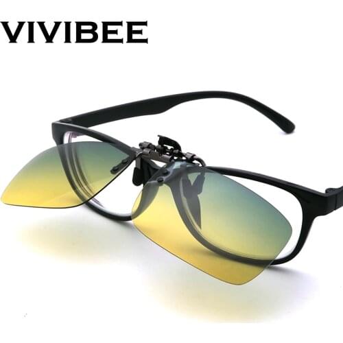 VIVIBEE Day and Night Clip on Polarized Men Sunglasses Green Yellow Lens Driving Aviation Clips Sun Glasses Women Oculos