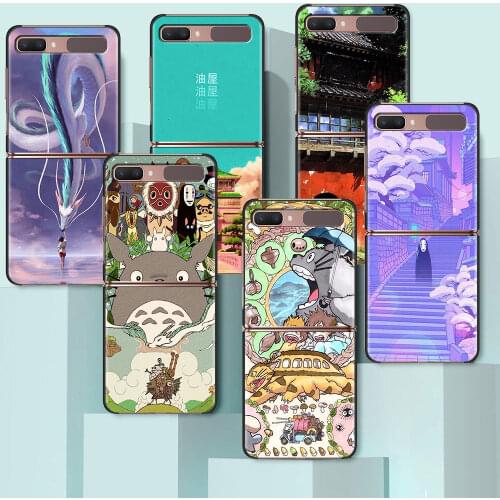 Studio Ghibli Spirited Totoro Cell Phone Case For Samsung Galaxy Z Flip 5G PC Black Fold Hard Cover ZFlip 6.7" Shell Coque