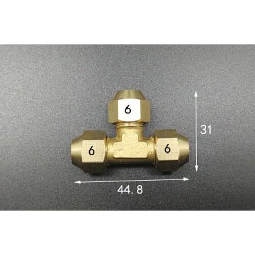 Tee 3 Way Pipe Fitting Brass Flare Tube OD 6mm Adapter Union With Nut Connector
