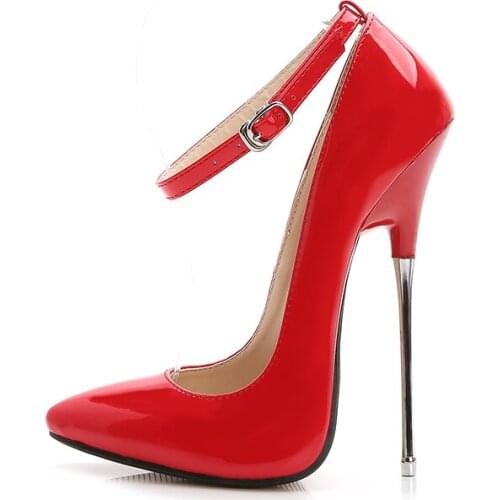 Sexy Metal 16cm Extreme High Heels Women Shoes Large Size 46 Sexy Red Black Pink Womens Heels Straps Pumps Women Stripper Shoes