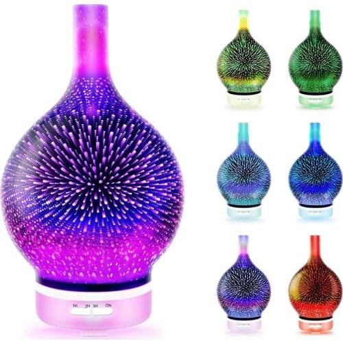 3d Firework Glass Vase Shape Air Humidifier Essential Aroma Oil Diffuser Ultrasonic Aroma Romantic Atmosphere Night Light