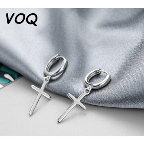 VOQ 925 Silver Cross Pendant Earrings Party Punk Earrings Jewelry Women Mens Gifts
