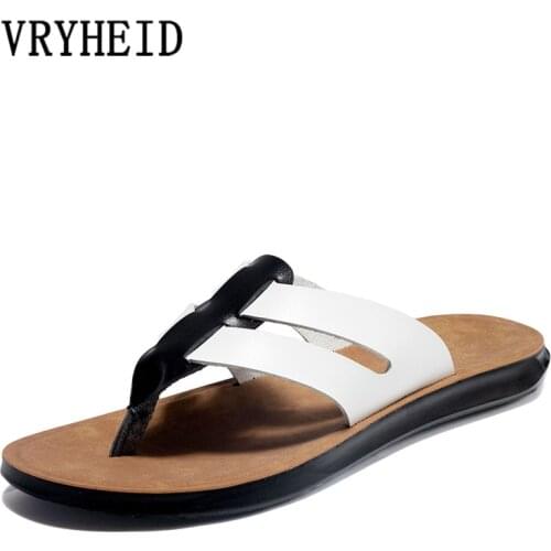 VRYHEID Big Size 38-47 Leather Summer Men Slippers Beach Sandals Comfort Casual Shoes Fashion Men Flip Flops Hot Sell Footwear