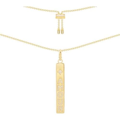 SLJELY Fashion Real 925 Sterling Silver Gold Color Amour Rectangle Pendant Couple Love Confession Adjustable Necklace for Women