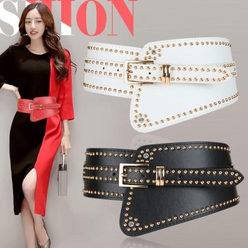 Ladies wide waist sealing rivet Decorative Dress Skirt Sweater Belt Women All around Elastic Black Super Wide Outside Waistband