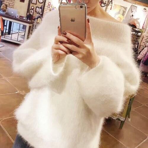 Slash Neck Sexy Mink Cashmere Sweater Women New Arrival Drop Shipping Spring Autumn Cashmere Pullovers TONFUR Brand tbsr787