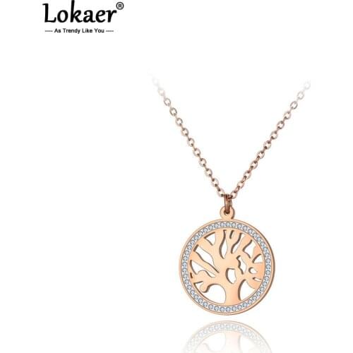 Lokaer Titanium Stainless Steel Clay CZ Crystal Tree Choker Necklace For Women Girl Trendy Charm Pendant Necklace Jewelry N19193
