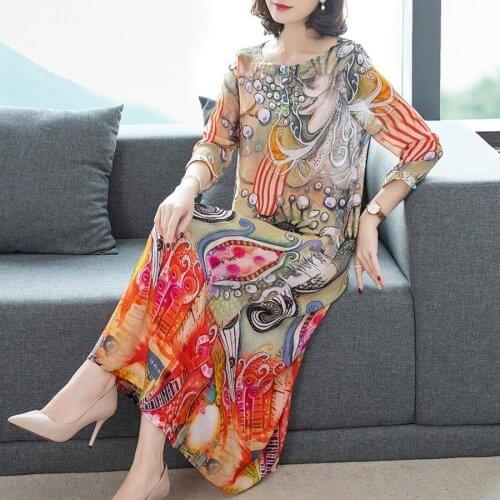 2021 Vintage Print Mulberry Silk Midi Dress Spring Summer 3XL Plus Size Runway Maxi Dresses Elegant Women Bodycon Party Vestidos