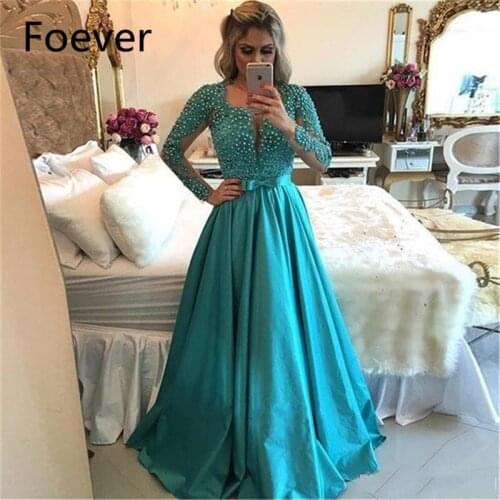 Robe De Soiree Arabic Style Evening Prom Dresses Elegant Beaded Lace Long Sleeves Evening Gowns
