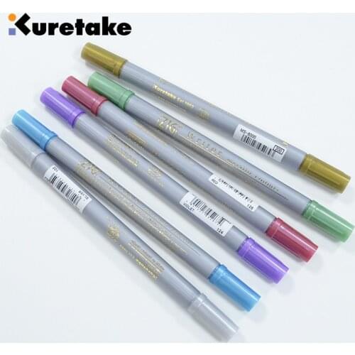 ZIG Kuretake WRITER Gold Silver Metallic Markers Calligraphy Pens MS-8000 Twin Tip Japan Lettering Pens
