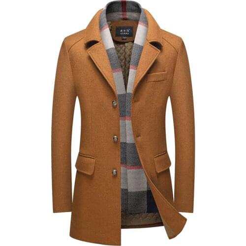 Winter Wool Jacket Men Casual Slim Outerwear Men Woolen Coat Jacket Suit Windbreaker 2020 Wool Coat MenThick Trench Coat Korean