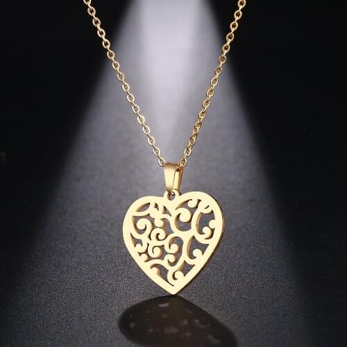 12PC Pattern Hollow Heart Gold Color Pendant Charm Necklace Women Girl Family Mother Daughter Best Friends Lovers Gifts Jewelry