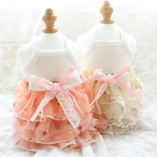 2 Colors Dog Clothes Adorable Pastoral Floral Chiffon Skirt Princess Dog Cake Dress Spring Summer Pet Apparel Drop Shipping