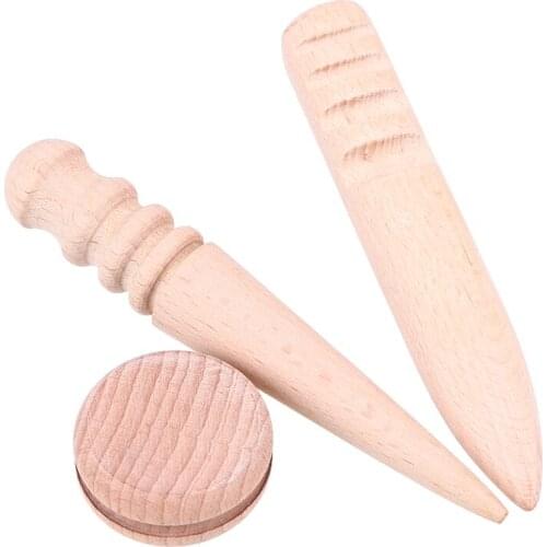 3pcs/set Handmade Burnishing Rod for Leather Craft Edges Slicker Round Wood DIY Leathercraft Polishing Tool Sewing Accessories