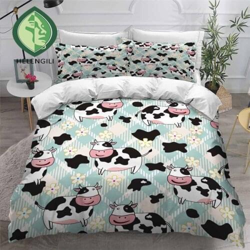 HELENGILI 3D Bedding Set Cow Print Duvet Cover Set Bedclothes with Pillowcase Bed Set Home Textiles #COW14