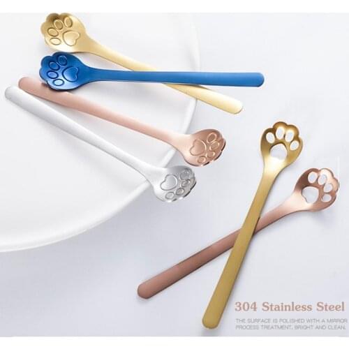 4 Pcs Cute Cat Claw Coffee Stirring Spoons Stainless Steel Fruit Dessert Teaspoon Kitchen Flatware Set