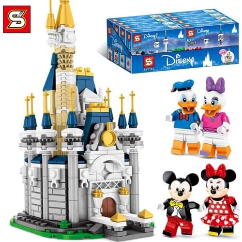 8pcs Castle Mickey Duck Figures Building Blocks Friends Girl Disneyed House Princess Bricks Toys Children Compatible with Lego